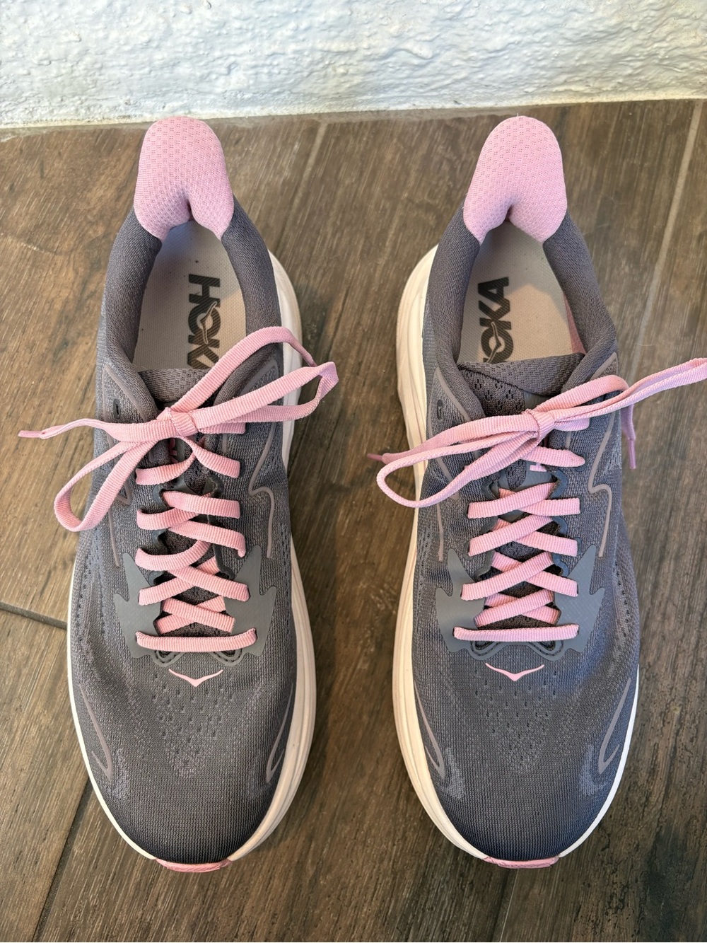 Hoka Women's Gray and Pink Running Shoes - Picture 1 of 9